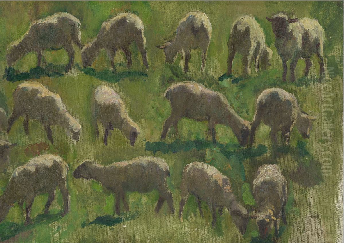 Sheep in a Field (Study) Oil Painting by Henry Luyten