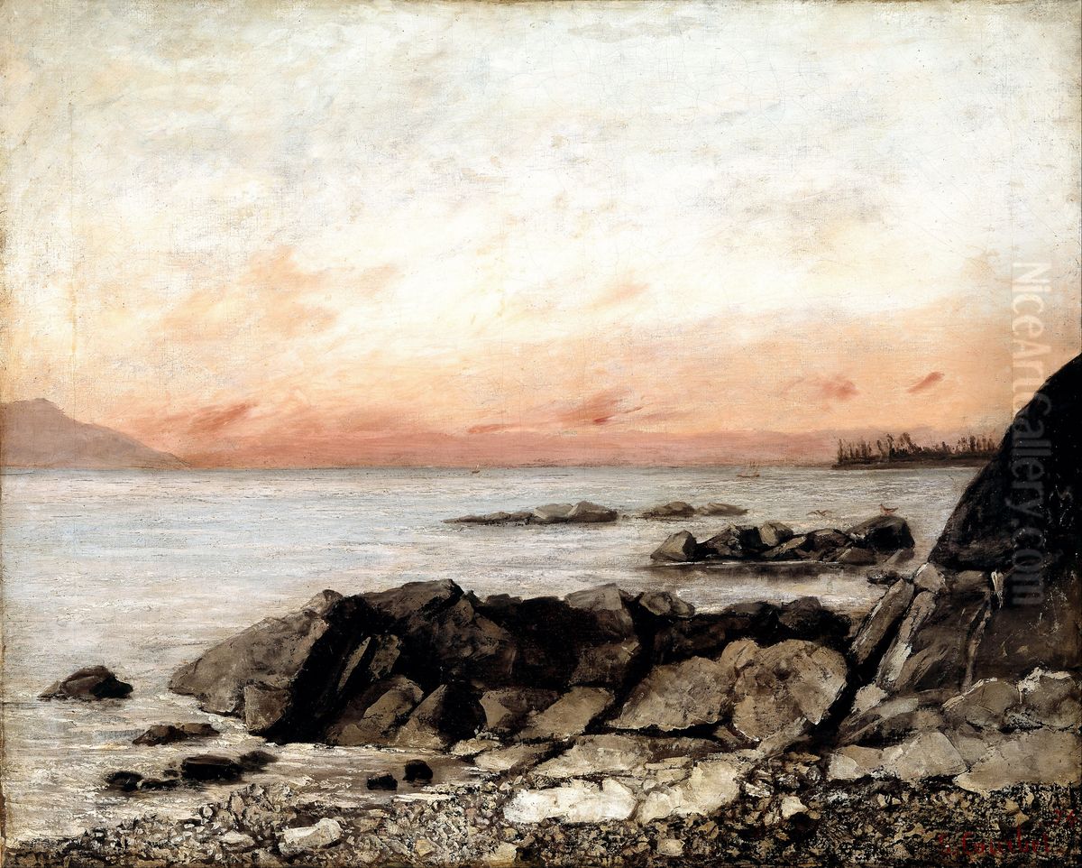 Sunset, Vevey, Switzerland Oil Painting by Gustave Courbet