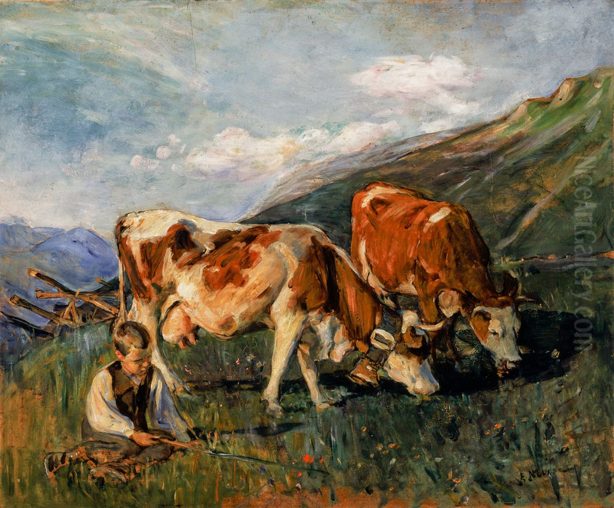 In the high meadow (Dans le haut paturage en Suisse) Oil Painting by Elizabeth Nourse