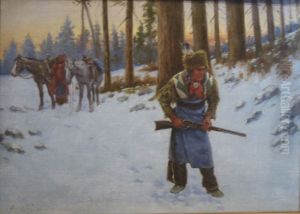 Plains Indian Hunting in Winter Landscape
