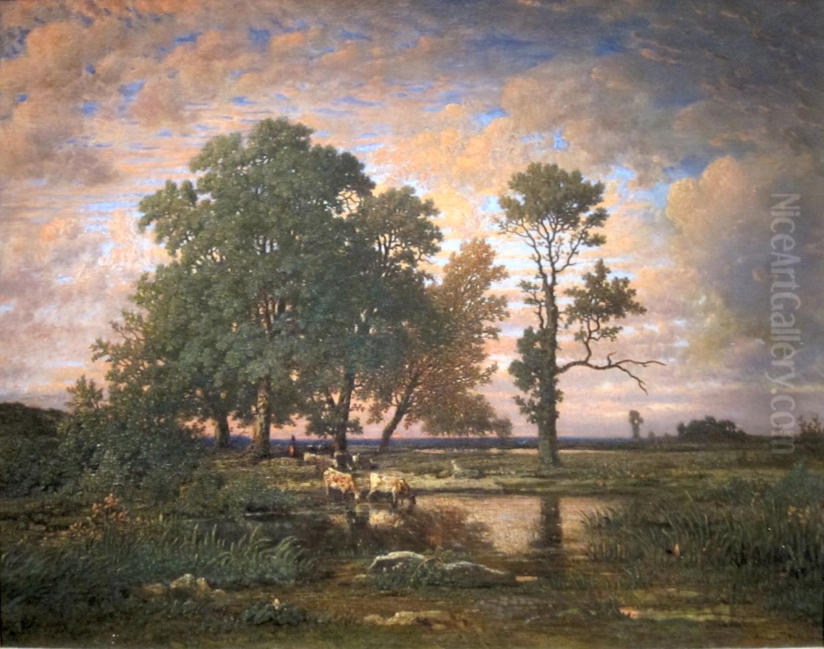Summer Sunset Oil Painting by Theodore Rousseau