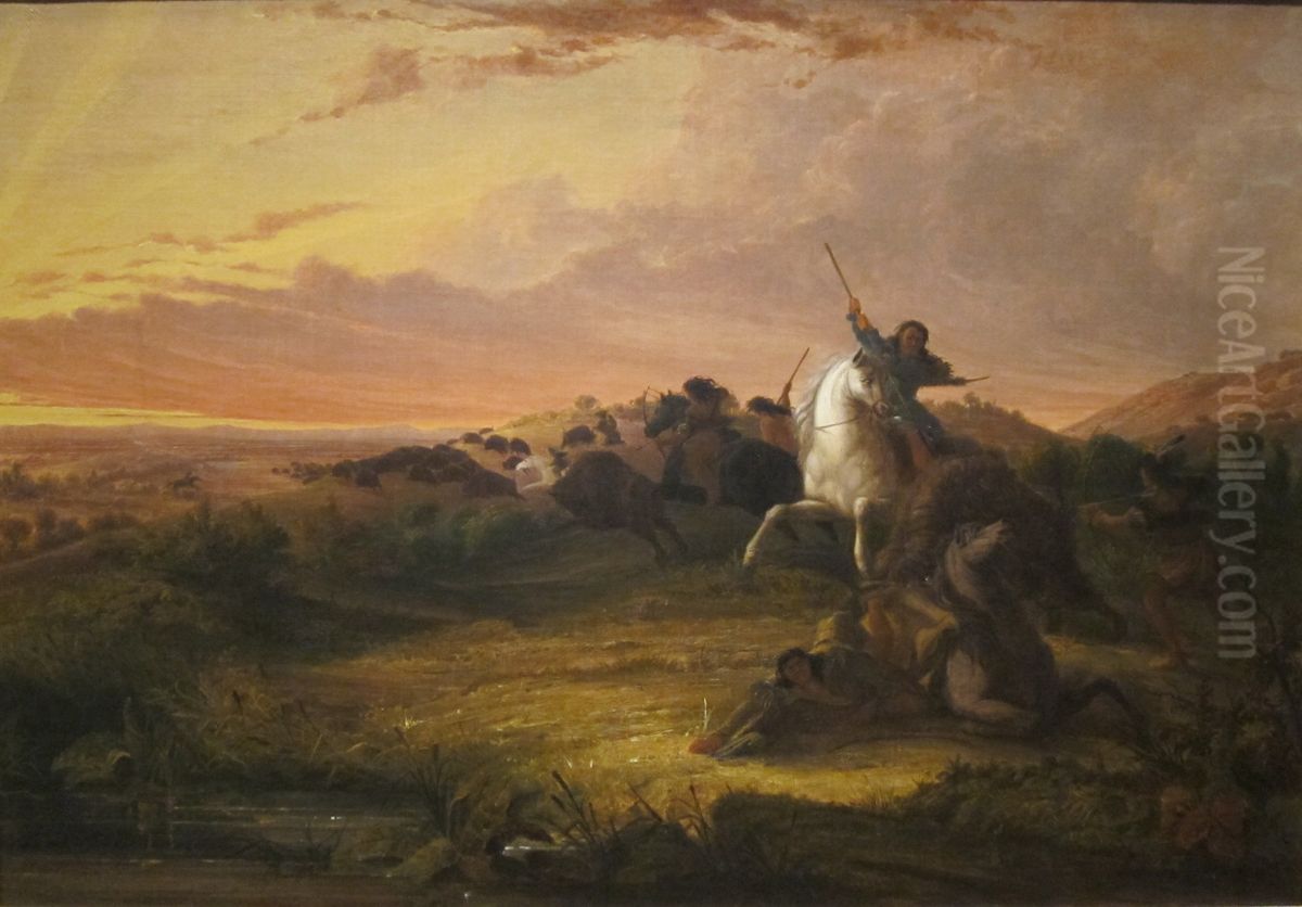 Buffalo Hunt Oil Painting by Seth Eastman
