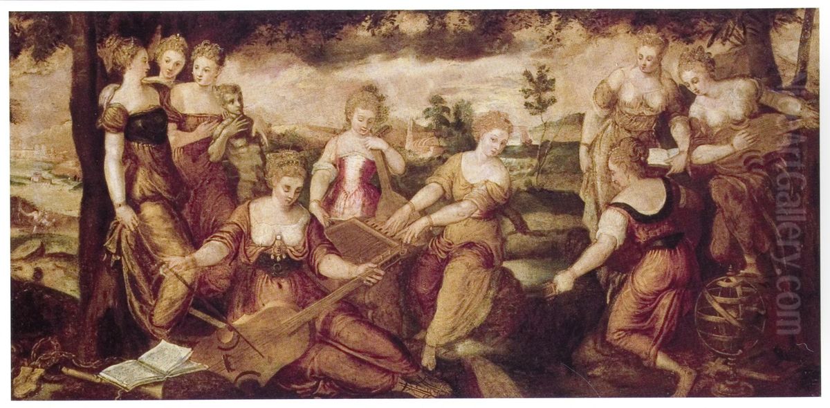 Landscape with the nine muses Oil Painting by Lodewijk Toeput