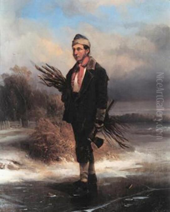 Self-portrait as a kindle-wood gatherer Oil Painting by Cornelis Springer