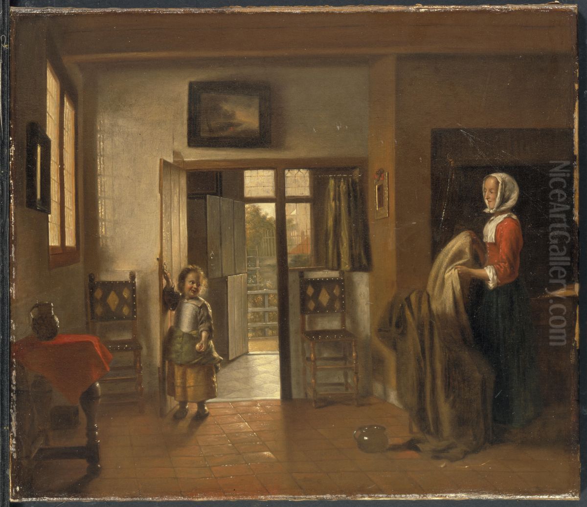 Licensing.cestina|English|francais|makedonski|Nederlands|+/- Oil Painting by Pieter De Hooch