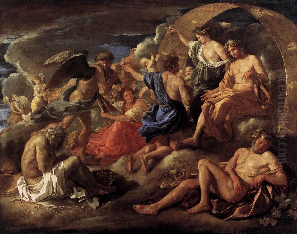 Helios und Phaeton mit Saturnus und den vier Jahreszeiten Oil Painting by Nicolas Poussin