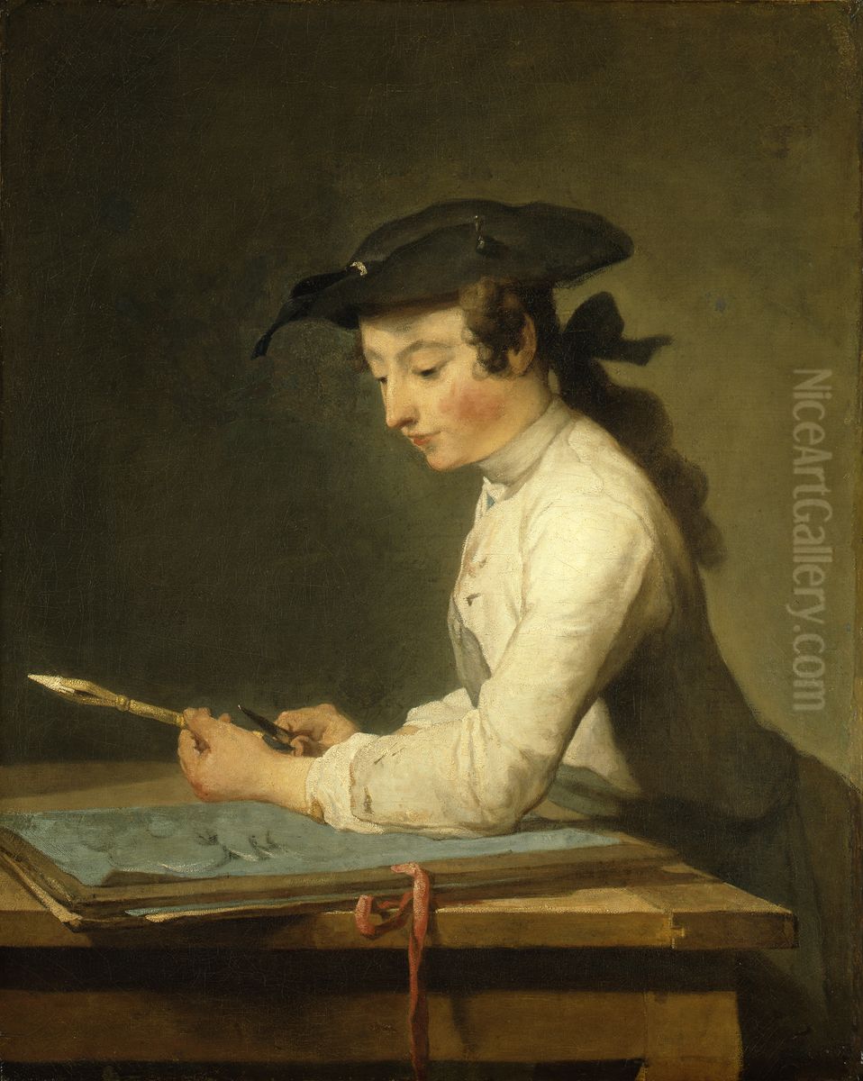 The Draftsman Oil Painting by Jean-Baptiste-Simeon Chardin