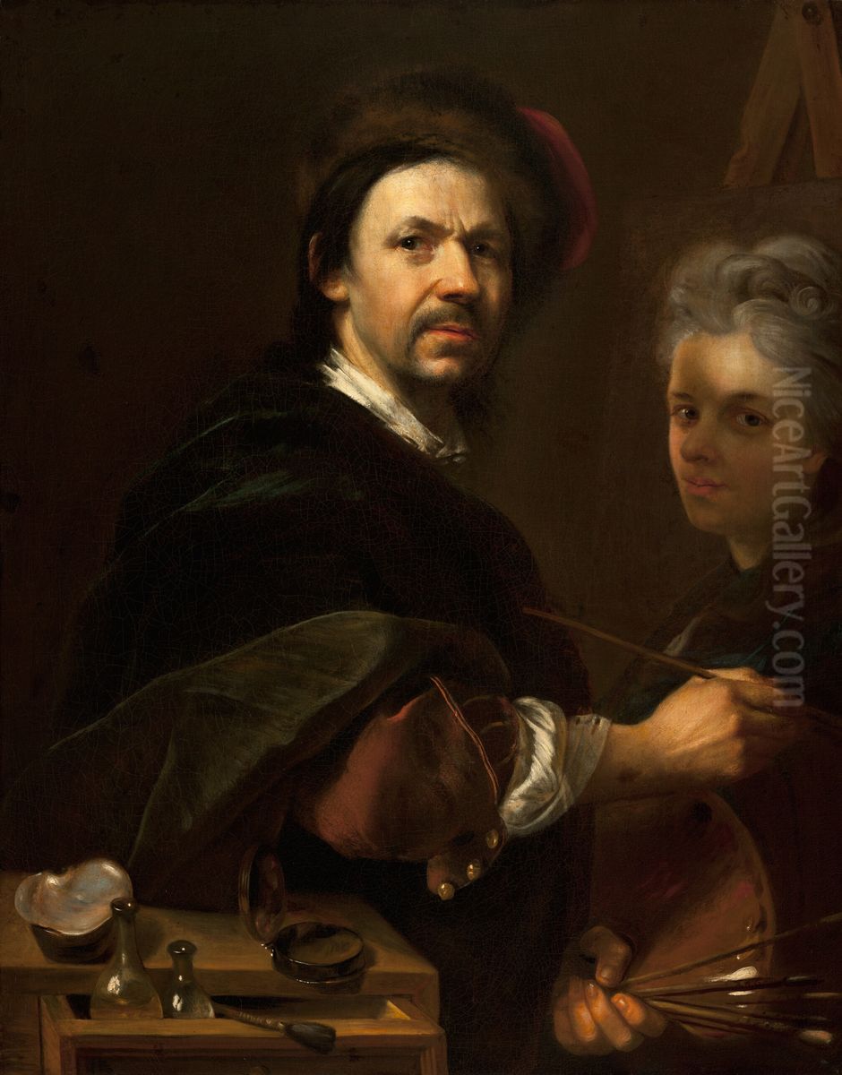 Self-portrait of Johann Kupezky (1667-1740) Oil Painting by Jan Kupecky