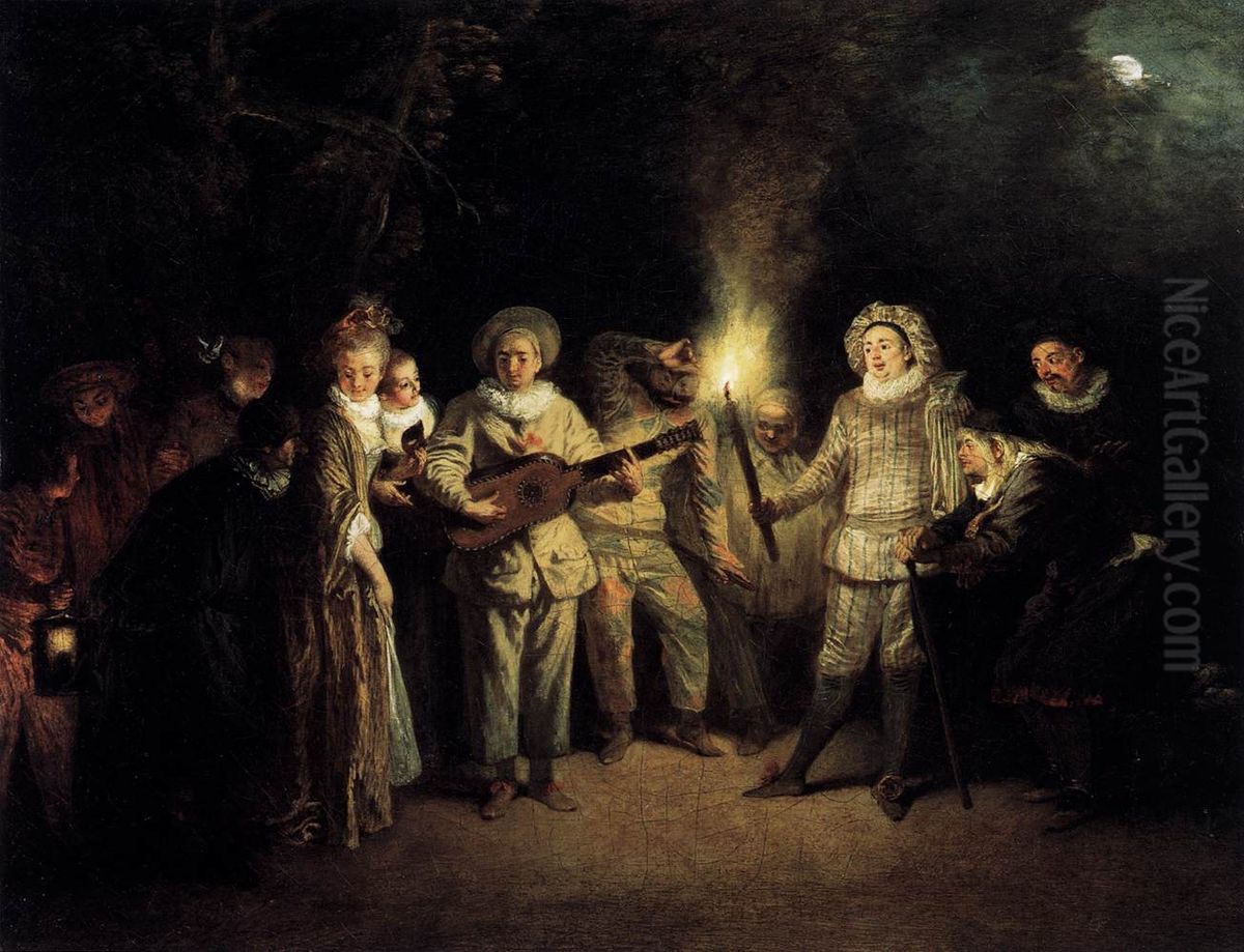 The Italian Comedy Oil Painting by Jean-Antoine Watteau