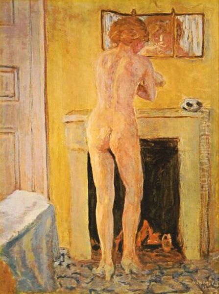 Nude in front of the fireplace Oil Painting by Pierre Bonnard