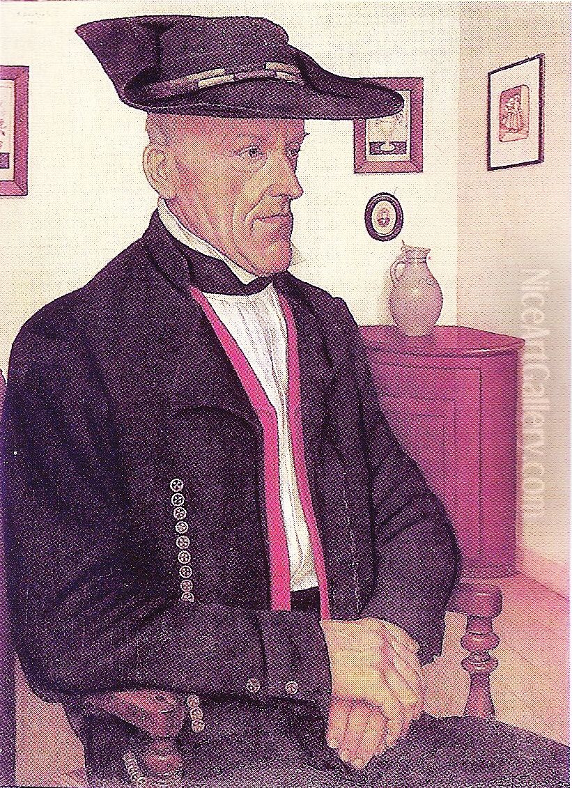 Portrait de Martin Zilliox en costume d'Oberseebach Oil Painting by Gustave Stoskopf