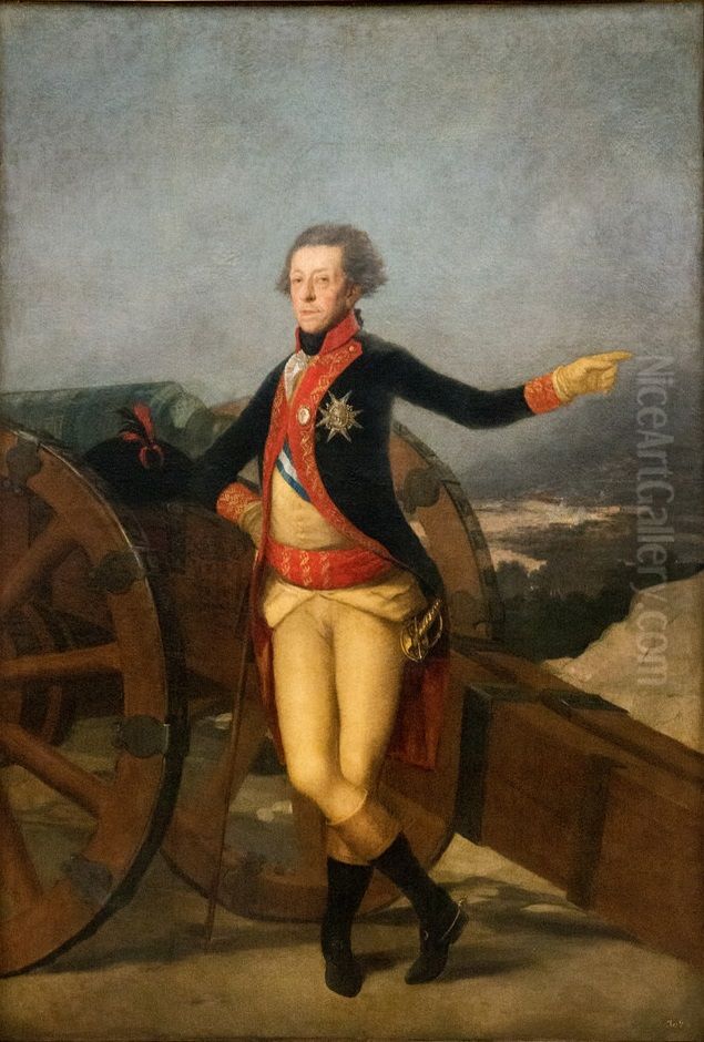 El general Ricardos, ante su canon de batalla por Goya Oil Painting by Francisco Goya Fuendetodos