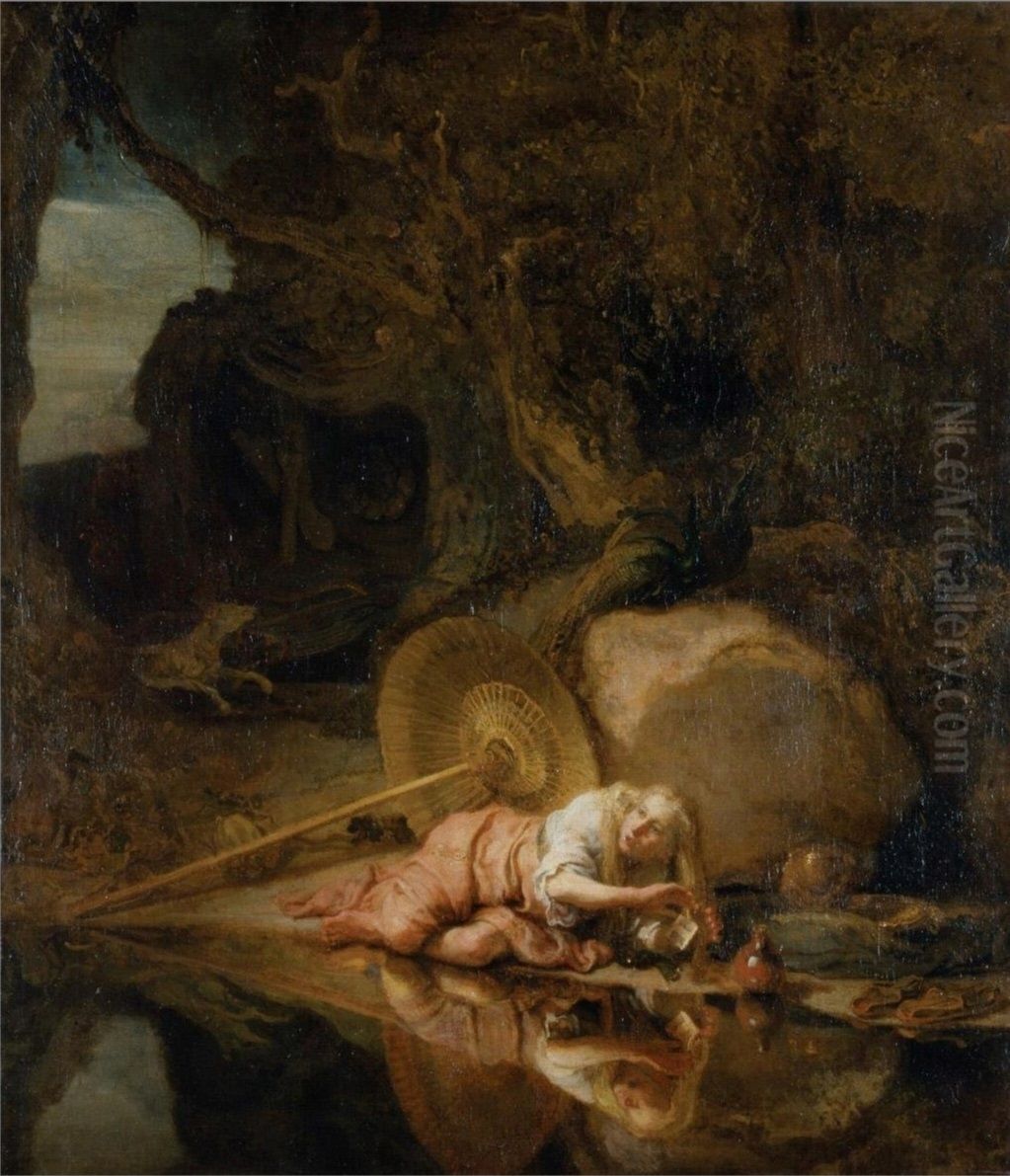 Hera verbergt zich tijdens het gevecht tussen de goden en de giganten Oil Painting by Carel Fabritius