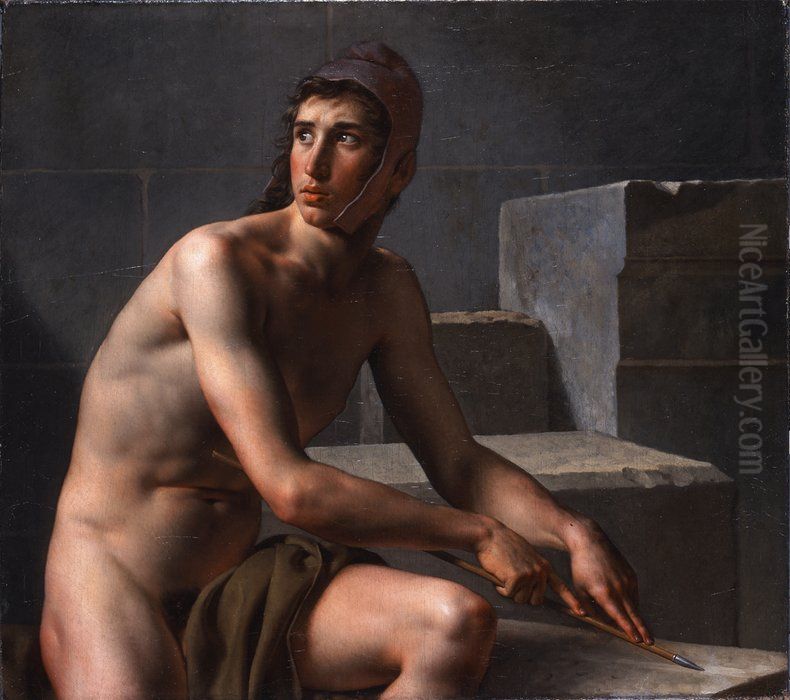 En ung skytte sliber sin pil Oil Painting by Christoffer Wilhelm Eckersberg