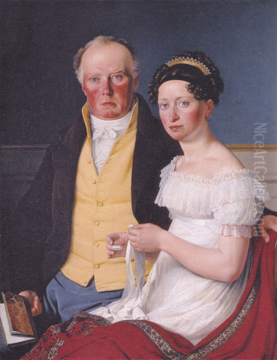 Greve Preben Bille-Brahe og hans anden hustru Johanne Caroline, fodt Falbe Oil Painting by Christoffer Wilhelm Eckersberg