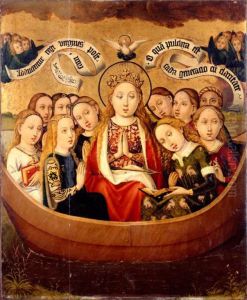 Saint Ursula and her companions in a boat