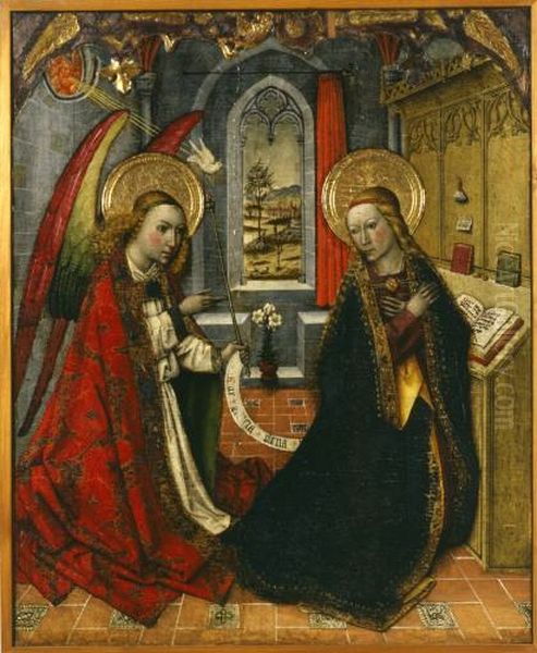 Taula de l'Anunciacio, retaule de la Mare de Deu, de Vallmoll Oil Painting by Jaume Huguet