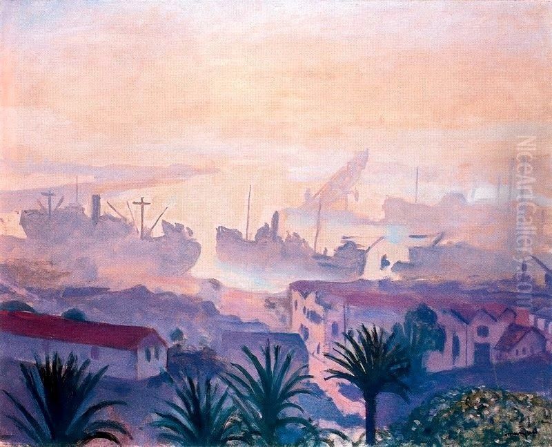 The port of Algiers with haze Oil Painting by Albert Marquet