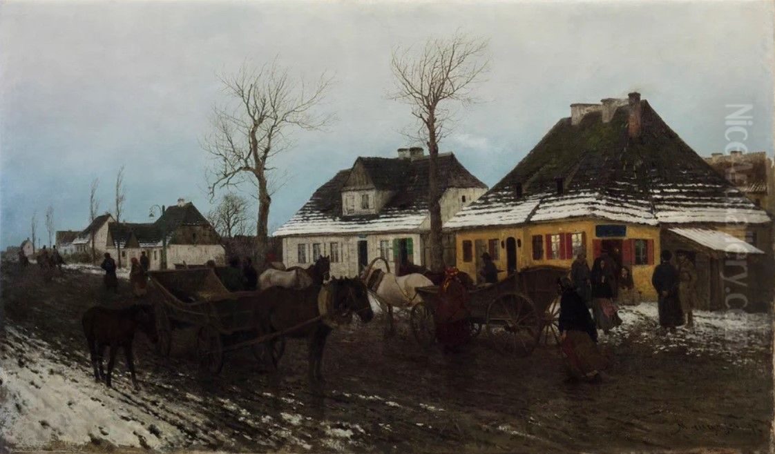 Winter in a small town. Oil Painting by Maksymilian Gierymski