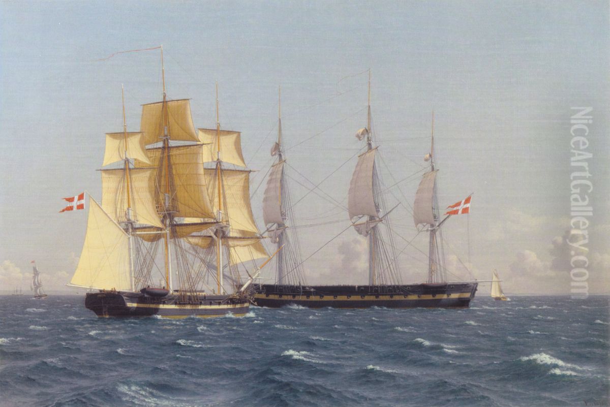 Korvetten Majaden, som i Sundet venter fregatten Bellona Oil Painting by Christoffer Wilhelm Eckersberg