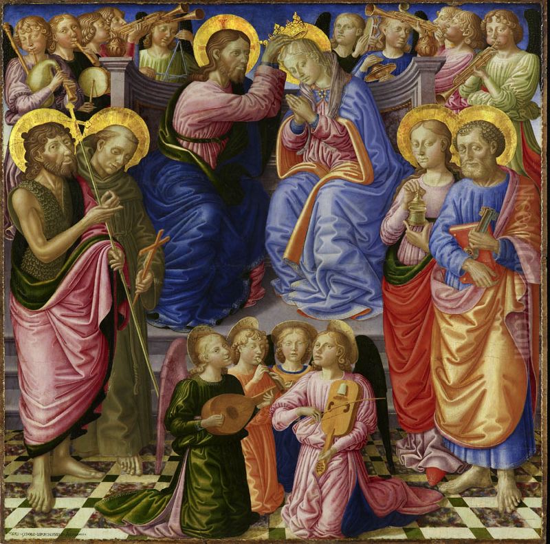 l'Incoronazione della Vergine. Oil Painting by Zanobi Machiavelli