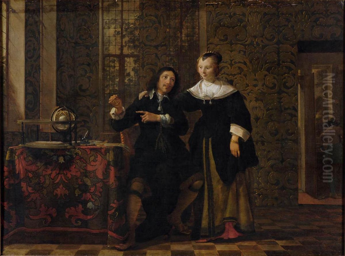 The Astronomer And His Wife Oil Painting by Gonzales Coques
