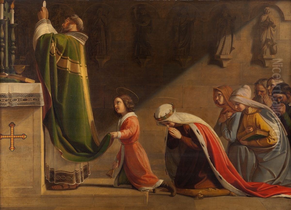 St Wenceslas and St Ludmila during the Mass Oil Painting by Frantisek Tkadlik
