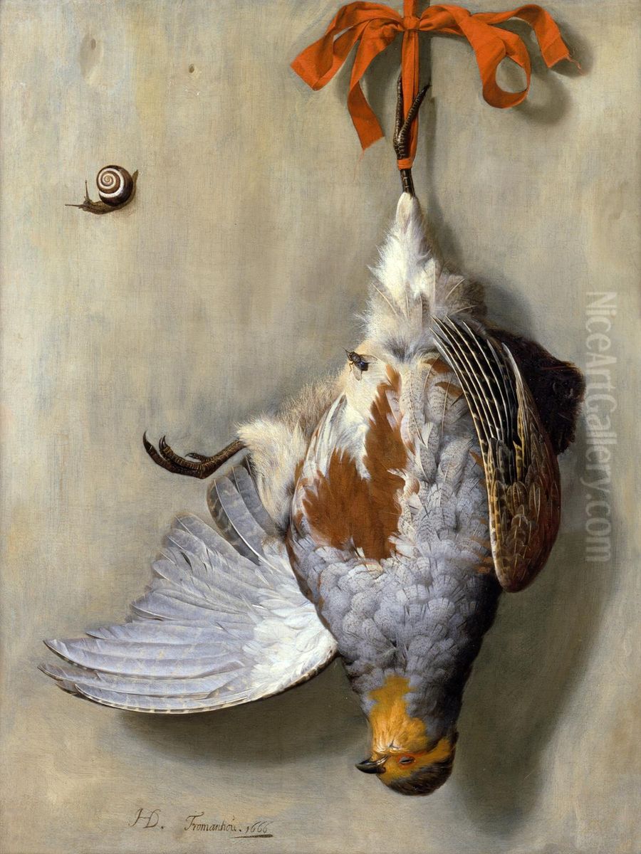 Trompe-l'oeil with dead partridge Oil Painting by Hendrick Fromantiou