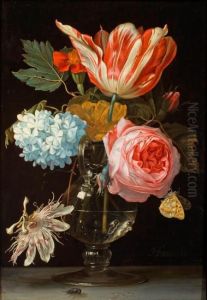 Bloemen in een vaas, met een passiebloem