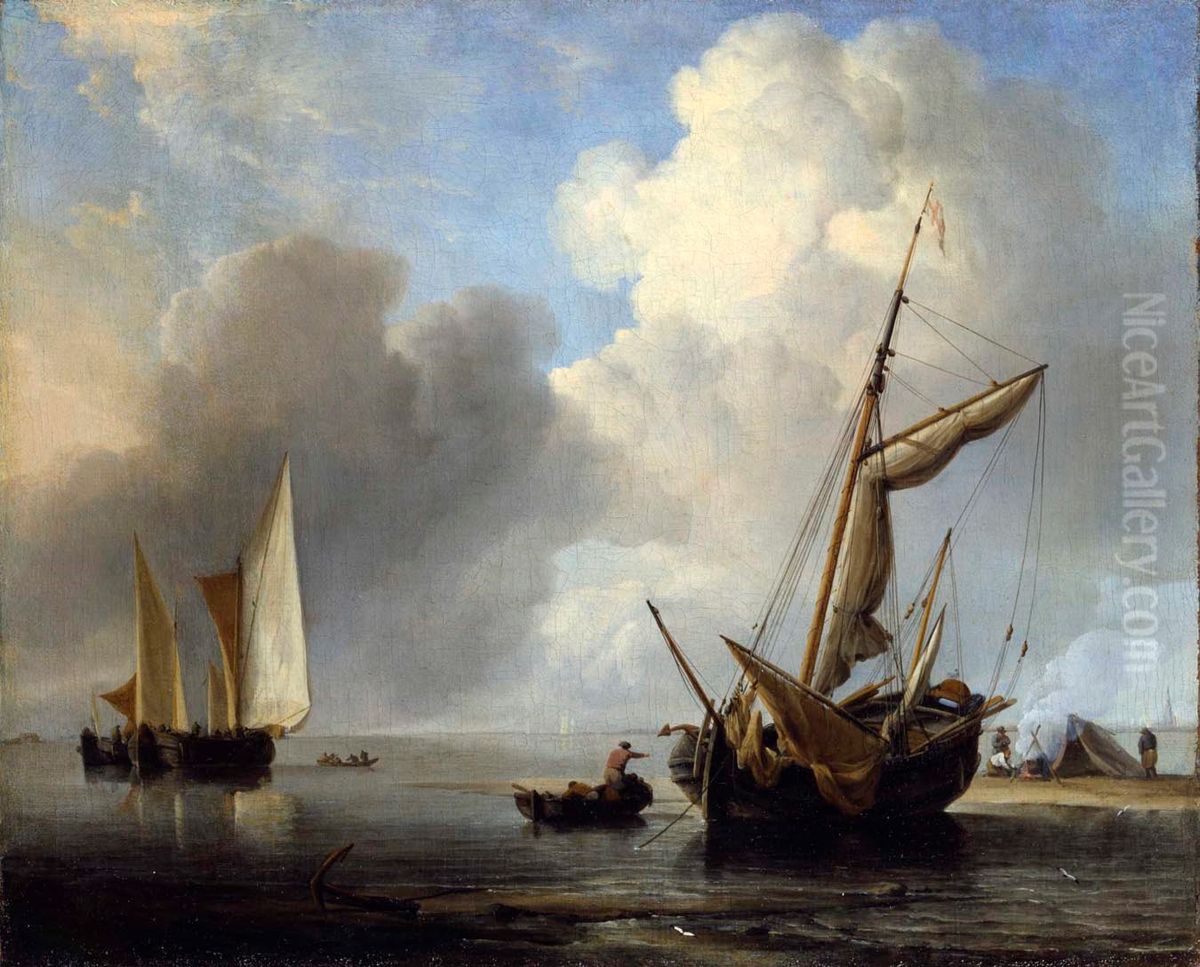 Fishing Boats in a Calm Oil Painting by Willem van de Velde the Younger
