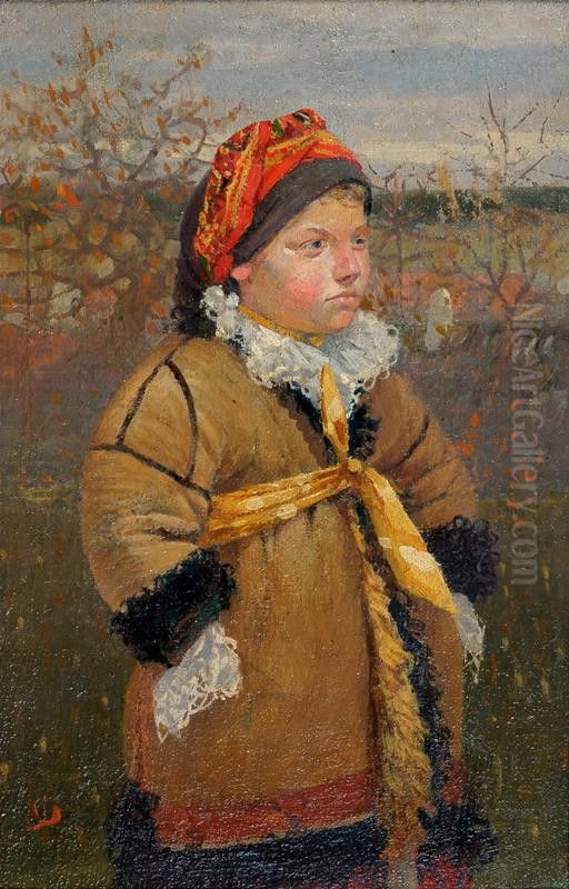 Devcatko v kozichu (Knezdubske devcatko v kozuchu) Oil Painting by Joza Uprka