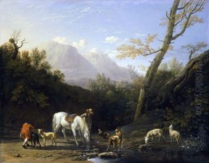 Horseman and His Horse at a River