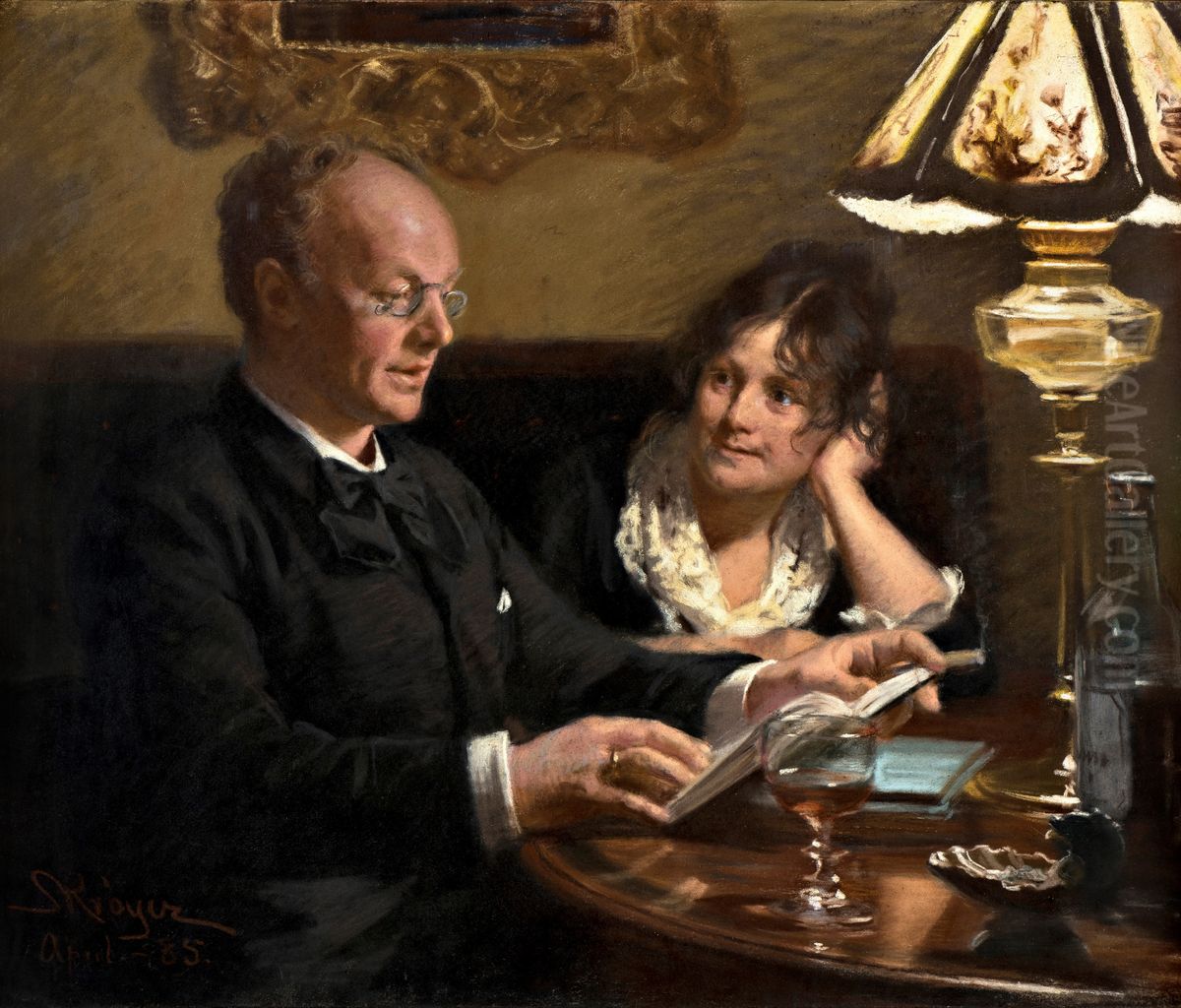Double portrait of royal actor Emil Poulsen (1842-1911) and his wife Anna, born Naeser (1849-1934) Oil Painting by Peder Severin Kroyer