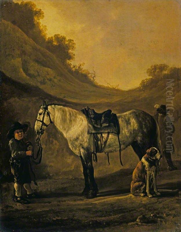 Boy Holding a Horse Oil Painting by Abraham Van Calraet