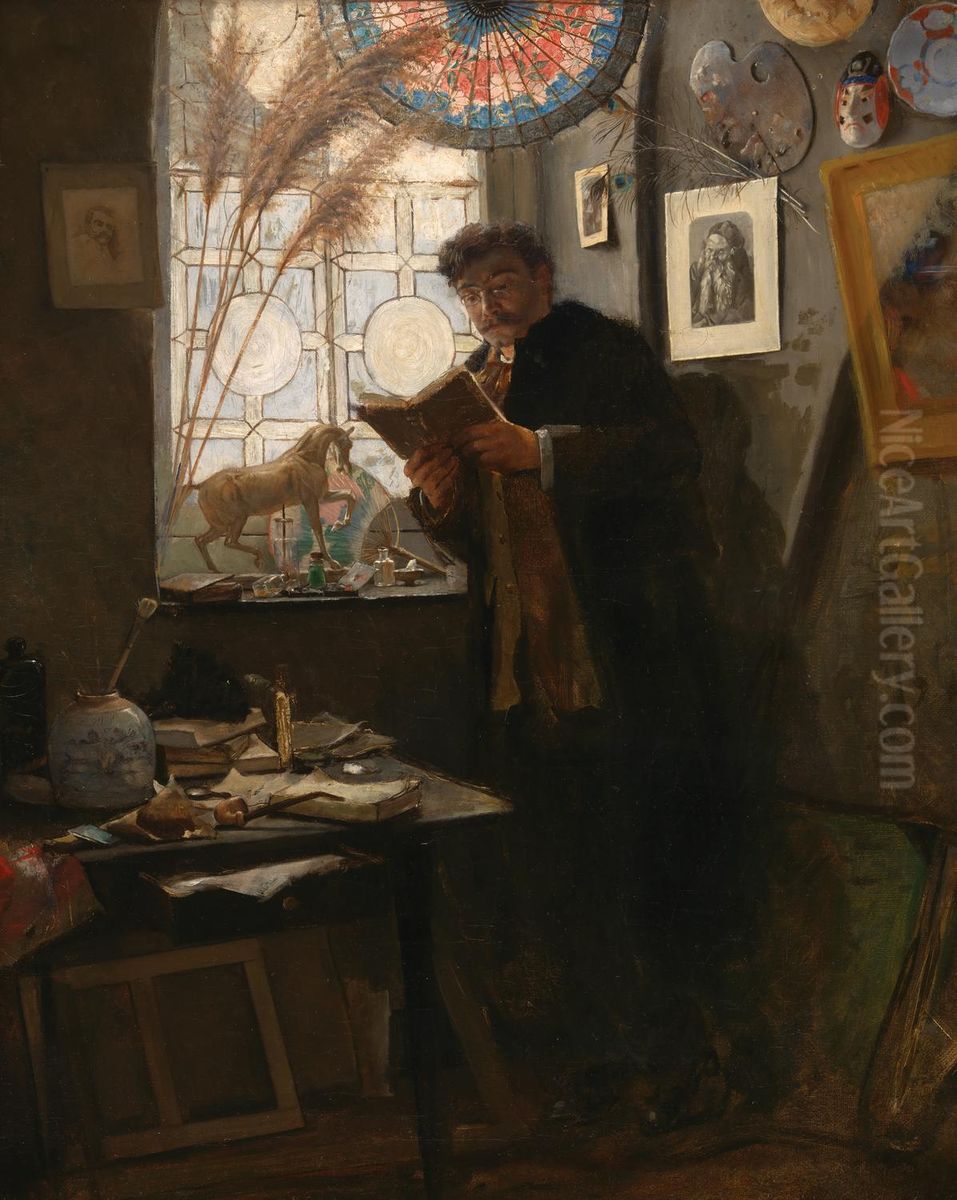 Camille Lemonnier in het atelier van de kunstenaar Oil Painting by Alfred Stevens