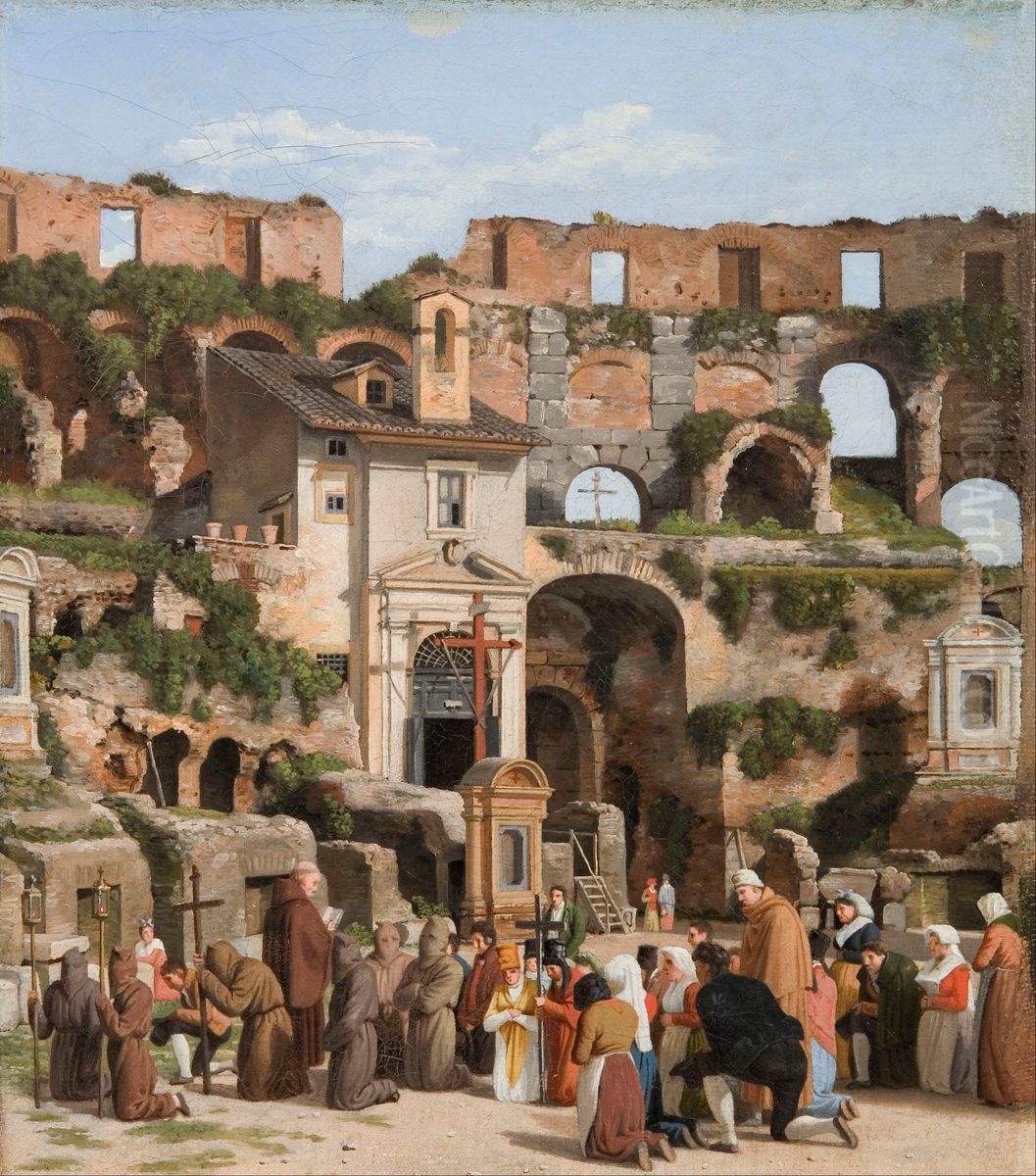 Parti fra det indre af Colosseum Oil Painting by Christoffer Wilhelm Eckersberg