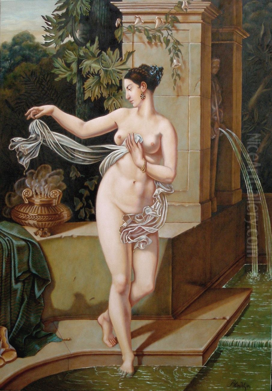 La Circassienne au Bain Oil Painting by Merry-Joseph Blondel