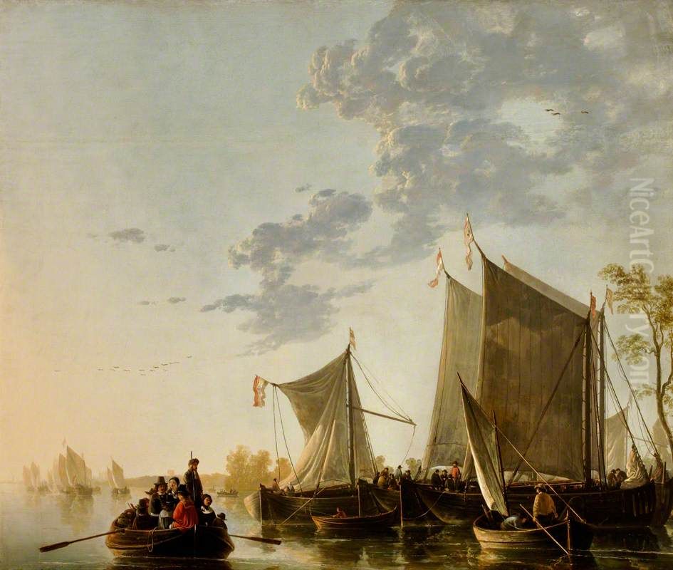 Shipping on the Maas with a Party in a Rowing Boat Oil Painting by Aelbert Cuyp