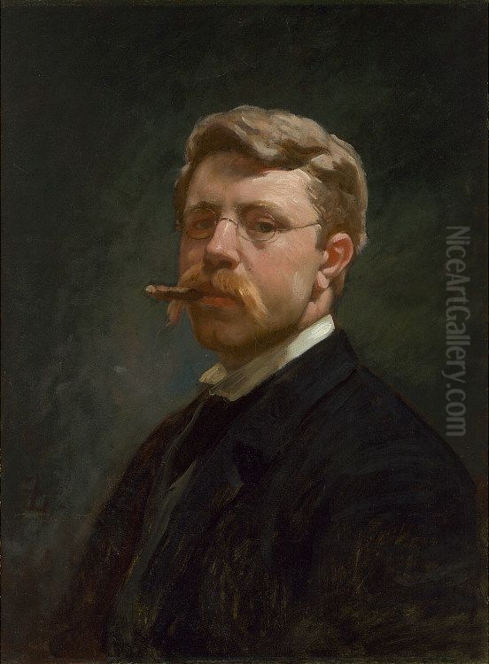 Frank Duveneck Self-Portrait Oil Painting by Frank Duveneck