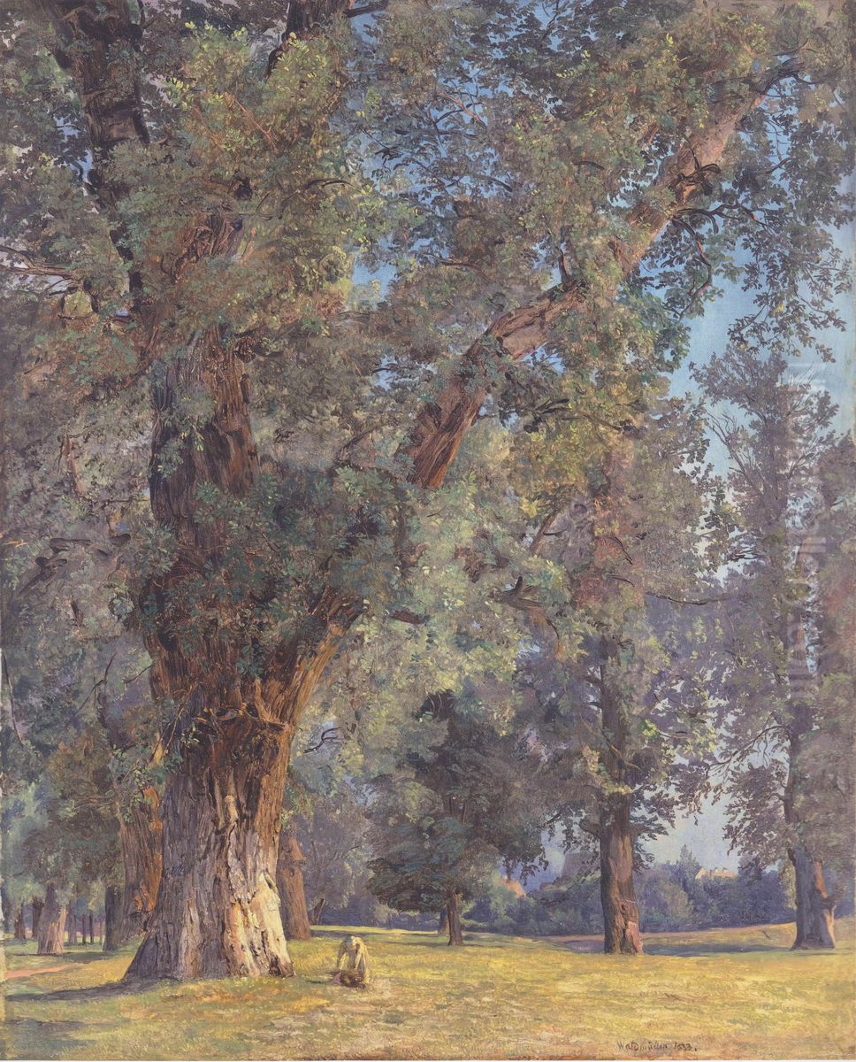 Vue du Prater a Vienne, avec arbre a gauche Oil Painting by Ferdinand Georg Waldmuller