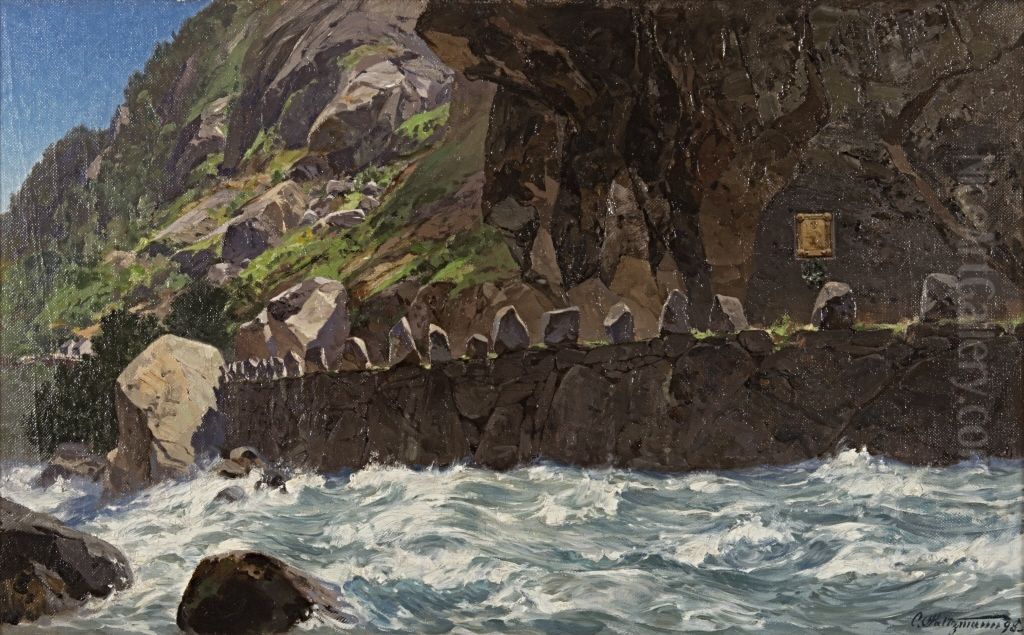 Gransvaleft, Strasse nach Lotefos Oil Painting by Carl Saltzmann