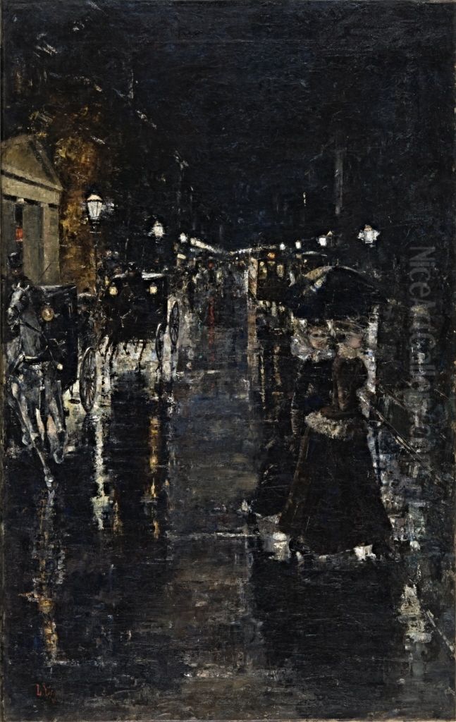Berliner Strassenszene (Leipziger Strasse) Oil Painting by Lesser Ury