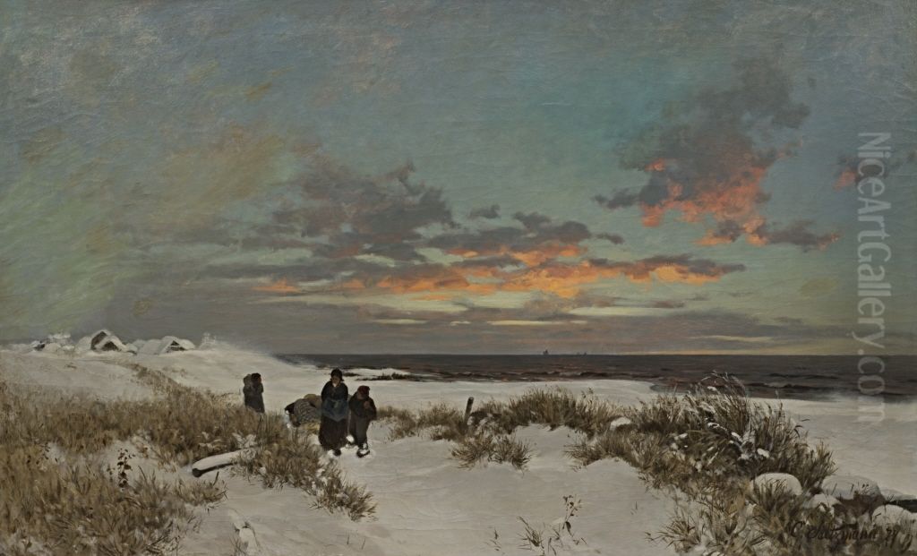 Winterabend am Meer (Colberg) Oil Painting by Carl Saltzmann