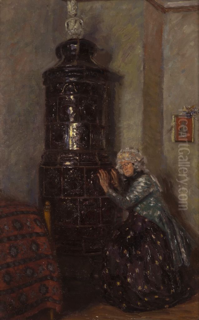 Alte Frau am Ofen Oil Painting by Franz Skarbina