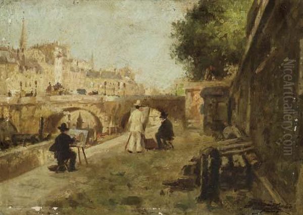 Maler In Einer Strasse Von Paris. Oil Painting by Amelie Champin