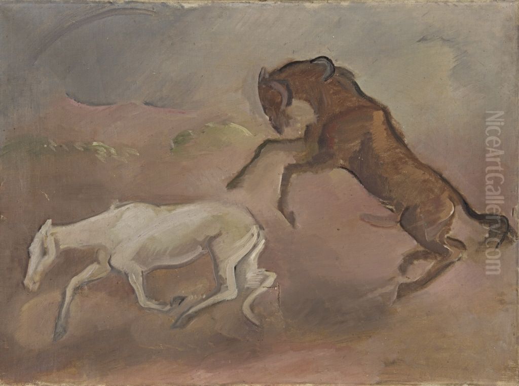 Hengst und Stute Oil Painting by Benno Berneis