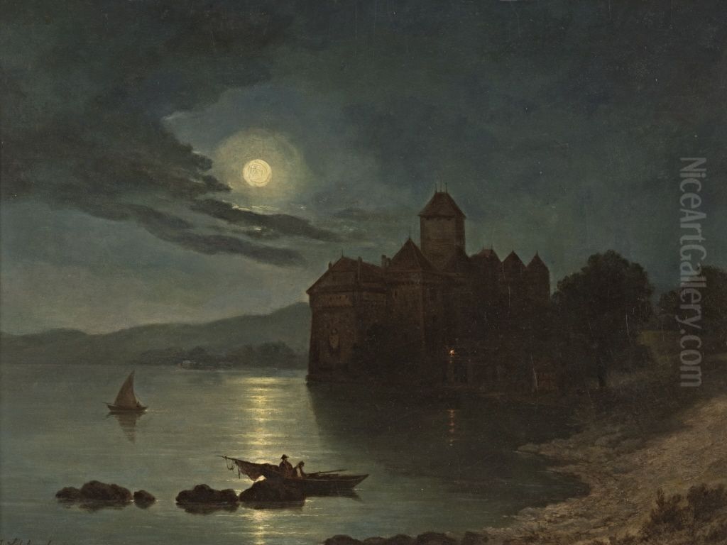 Schloss Chillon Oil Painting by Wilhelm Herrman Julius Schlegel