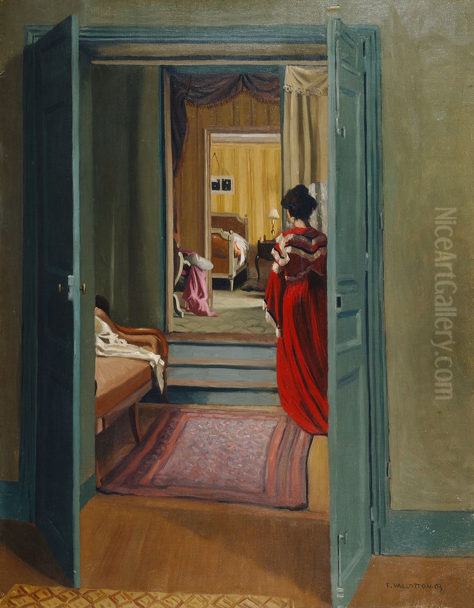 Interieur avec femme en rouge de dos Oil Painting by Felix Vallotton