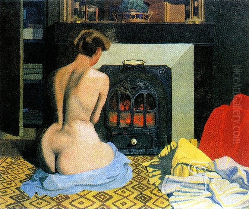 Nackte Frau vor einem Salamanderofen Oil Painting by Felix Vallotton