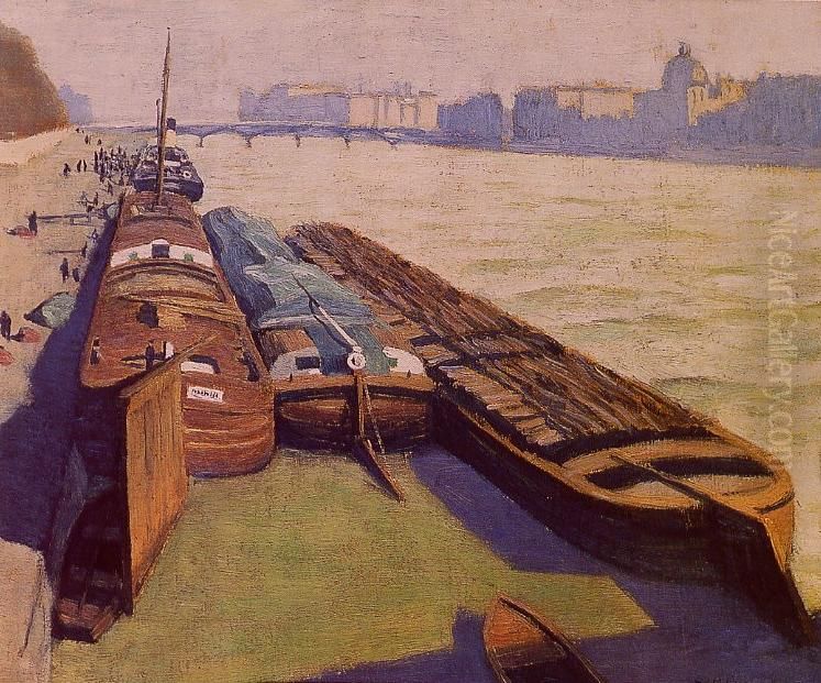 Les chalands, bord de Seine Oil Painting by Felix Vallotton